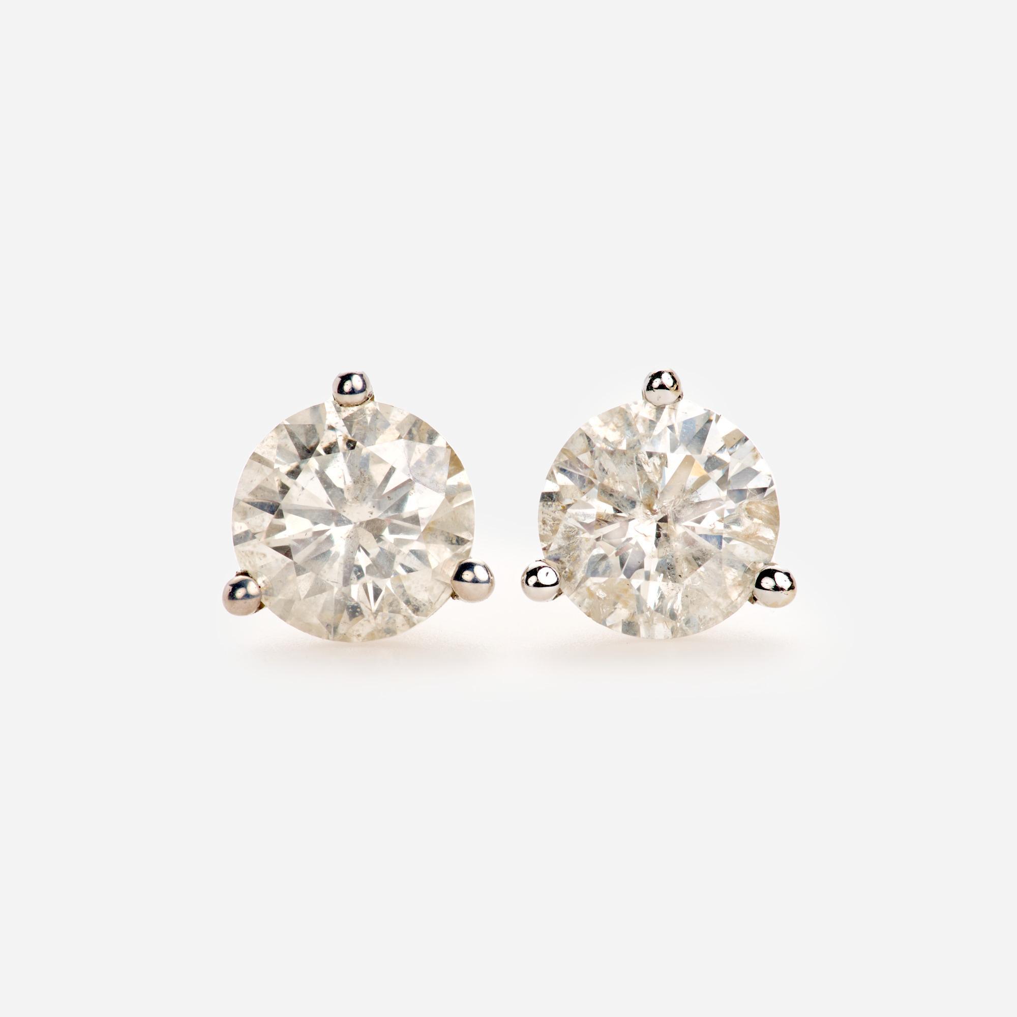 Appraisal: DIAMOND STUD EARRINGS CTW IN K WHITE GOLD A pair