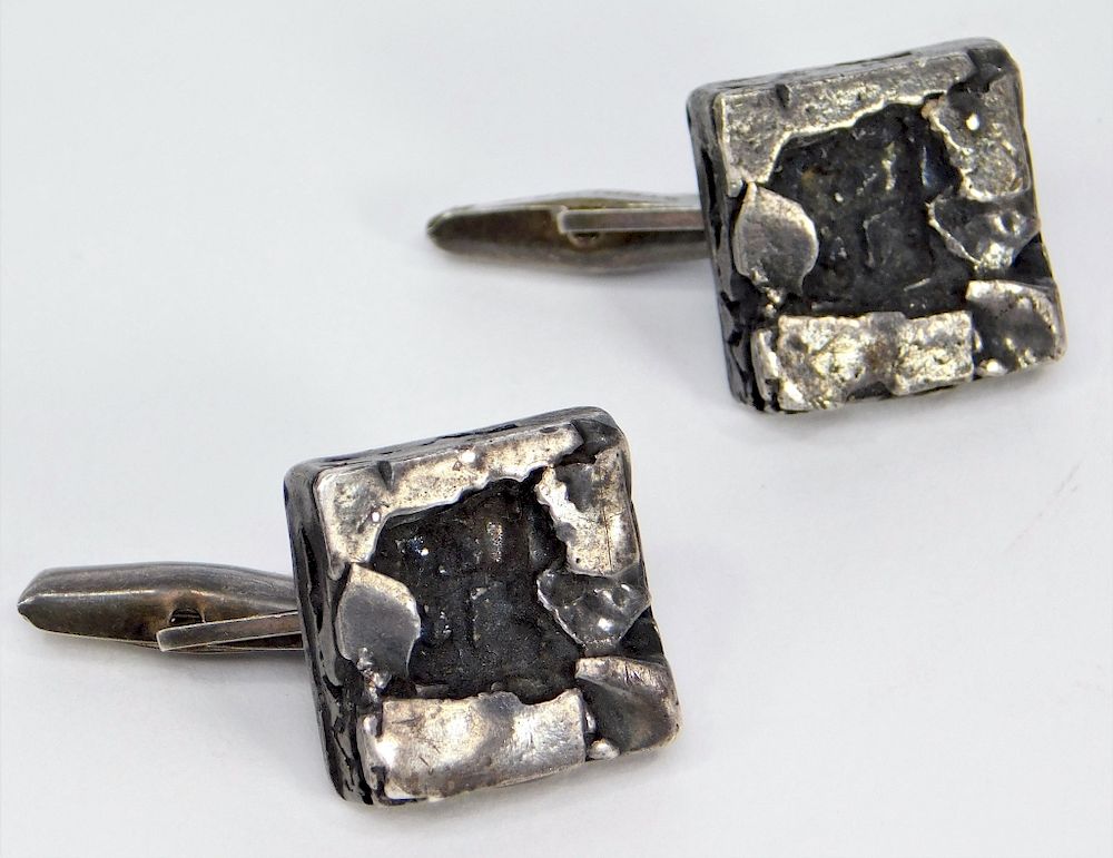 Appraisal: J M Lewis MCM Sterling Silver Brutalist Cuff Links Massachusetts