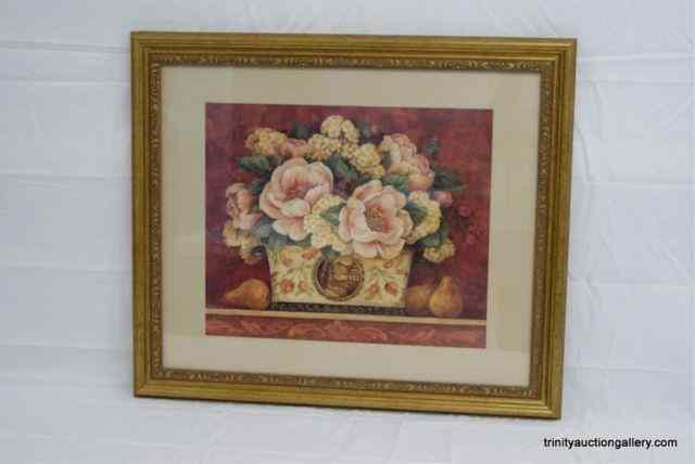 Appraisal: Floral Still Life Print by Gladding w Gold FrameIs a