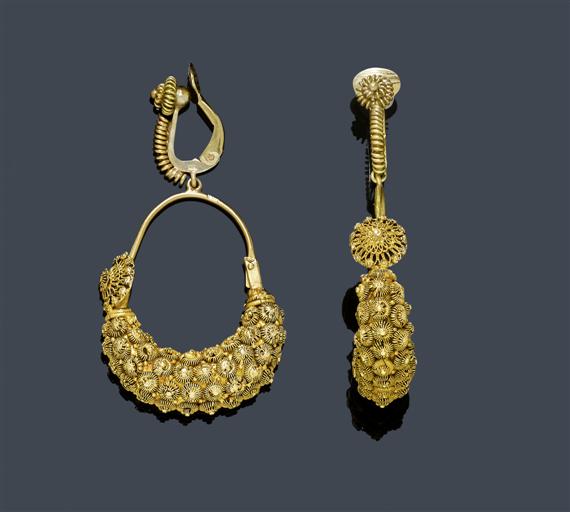 Appraisal: GOLD EAR PENDANTS ca Yellow gold Fine ear pendants of