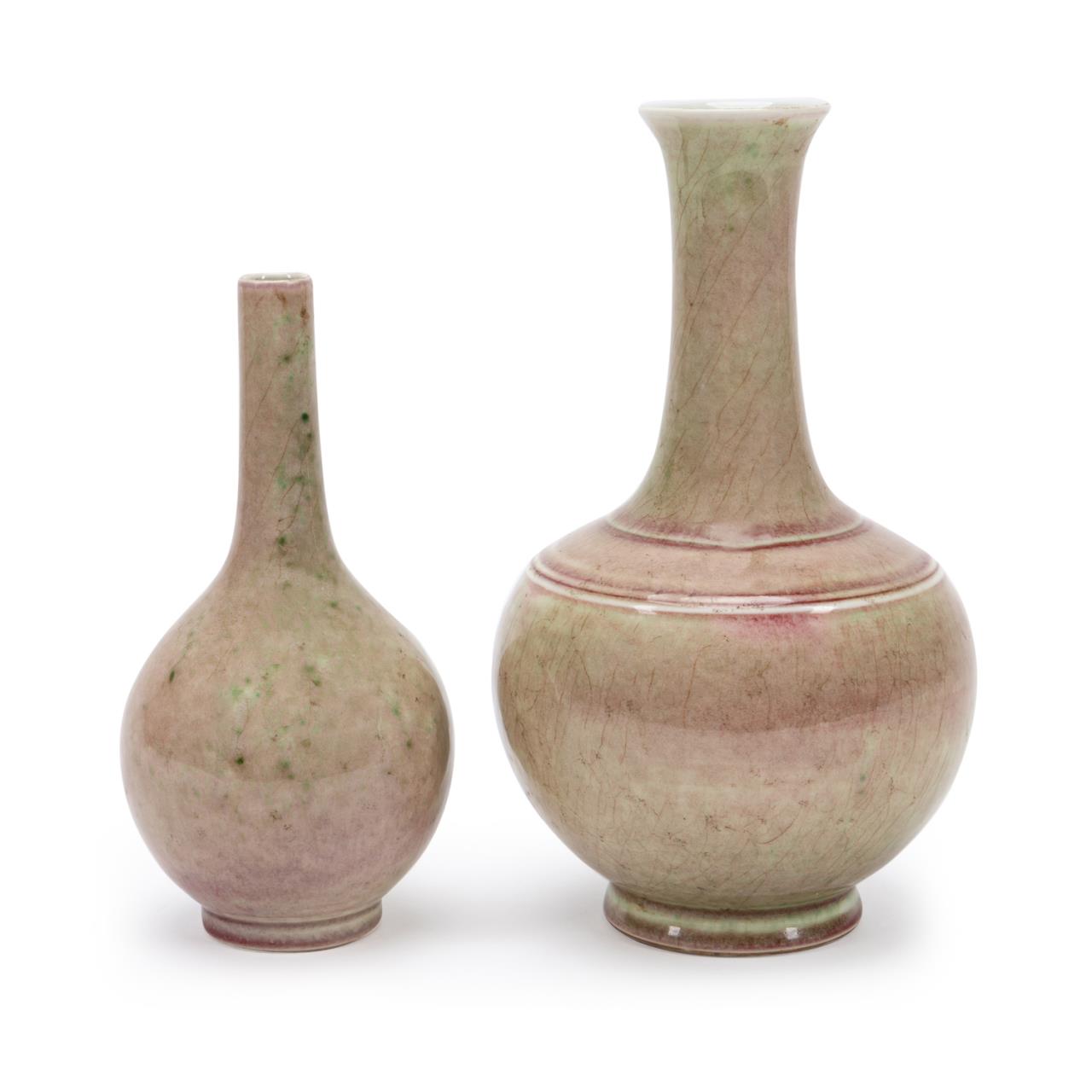 Appraisal: TWO CHINESE PEACHBLOOM BOTTLE VASES Two Chinese Peachbloom bottle vases