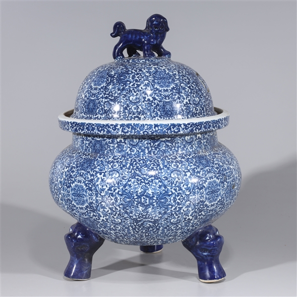 Appraisal: Chinese blue and white porcelain covered basic with three legs