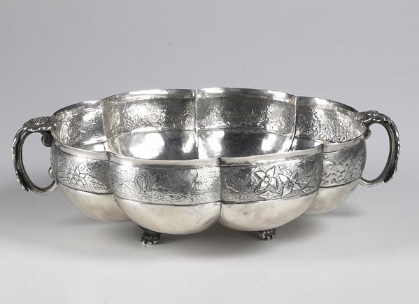 Appraisal: SOUTH AMERICAN SILVER CENTER BOWL Melon lobed with hairy paw