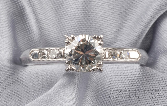 Appraisal: Platinum and Diamond Solitaire prong-set with a full-cut diamond weighing