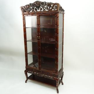 Appraisal: Mid Century Chinese Carved Teak Wood and Glass Display Case