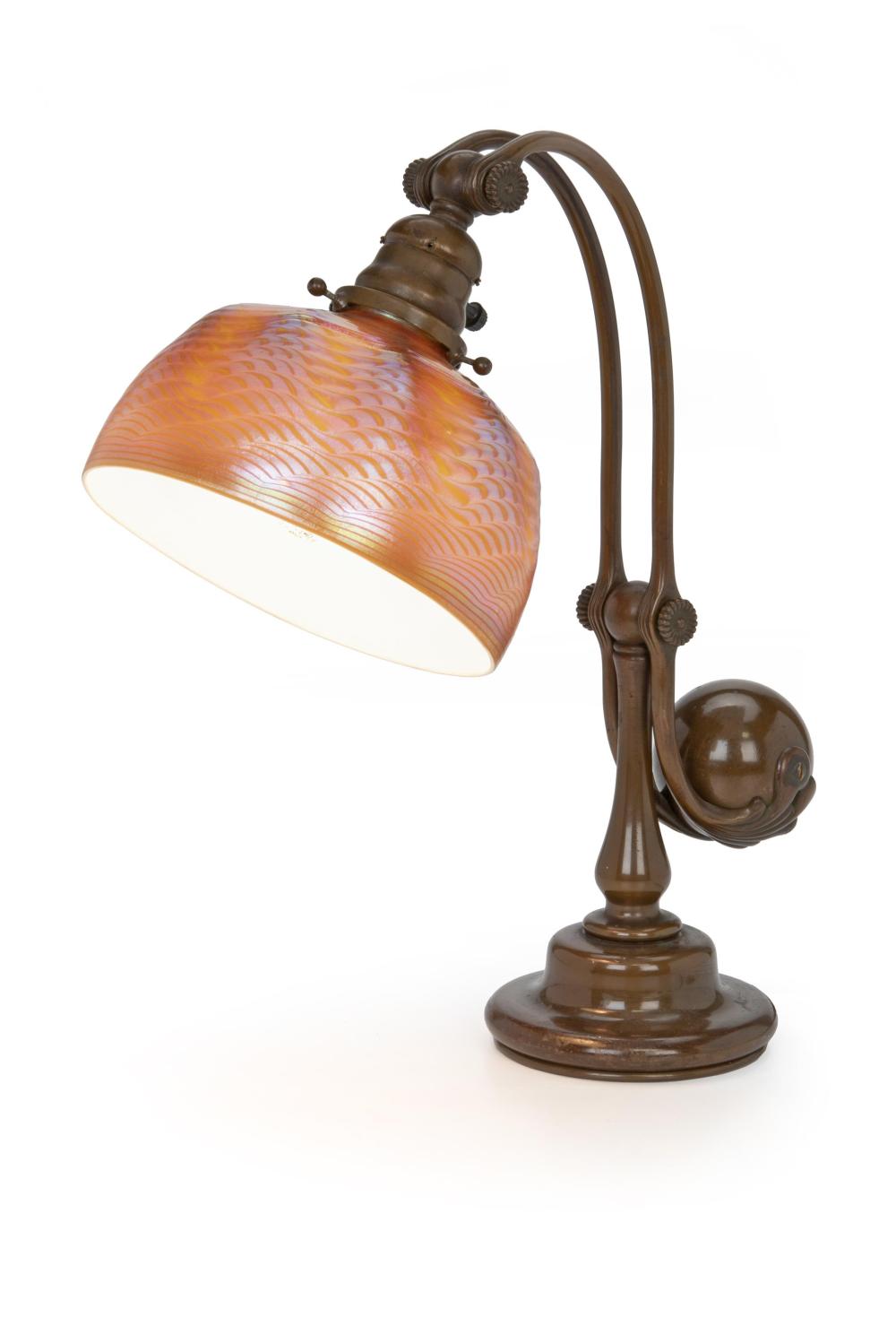 Appraisal: A Tiffany Studios counter balance lamp with Favrile glass shade