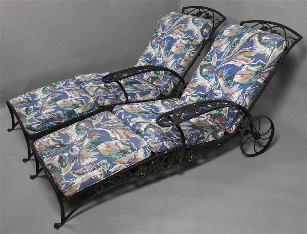 Appraisal: PAIR OF VINTAGE SALTERINI ONE-ARMED CHAISES WITH CUSHIONS shaped crest