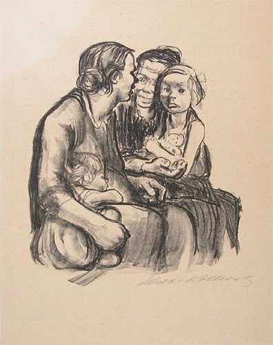 Appraisal: an image of a mother and children one pensively holds