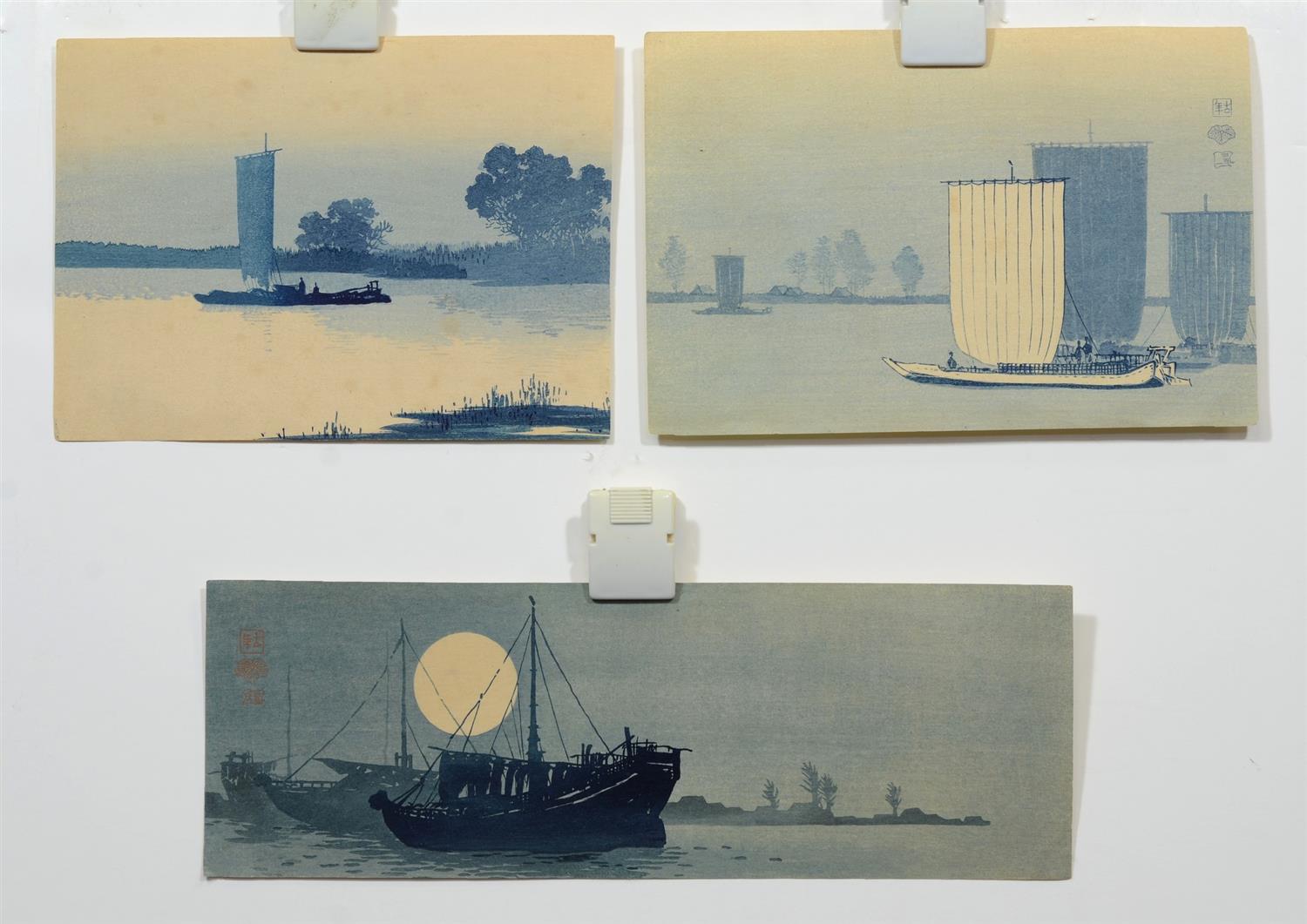 Appraisal: Uehara Konen Japanese - woodblock prints Boats in Silhouette with