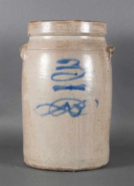 Appraisal: American cobalt decorated salt glazed stoneware storage crock mid- th