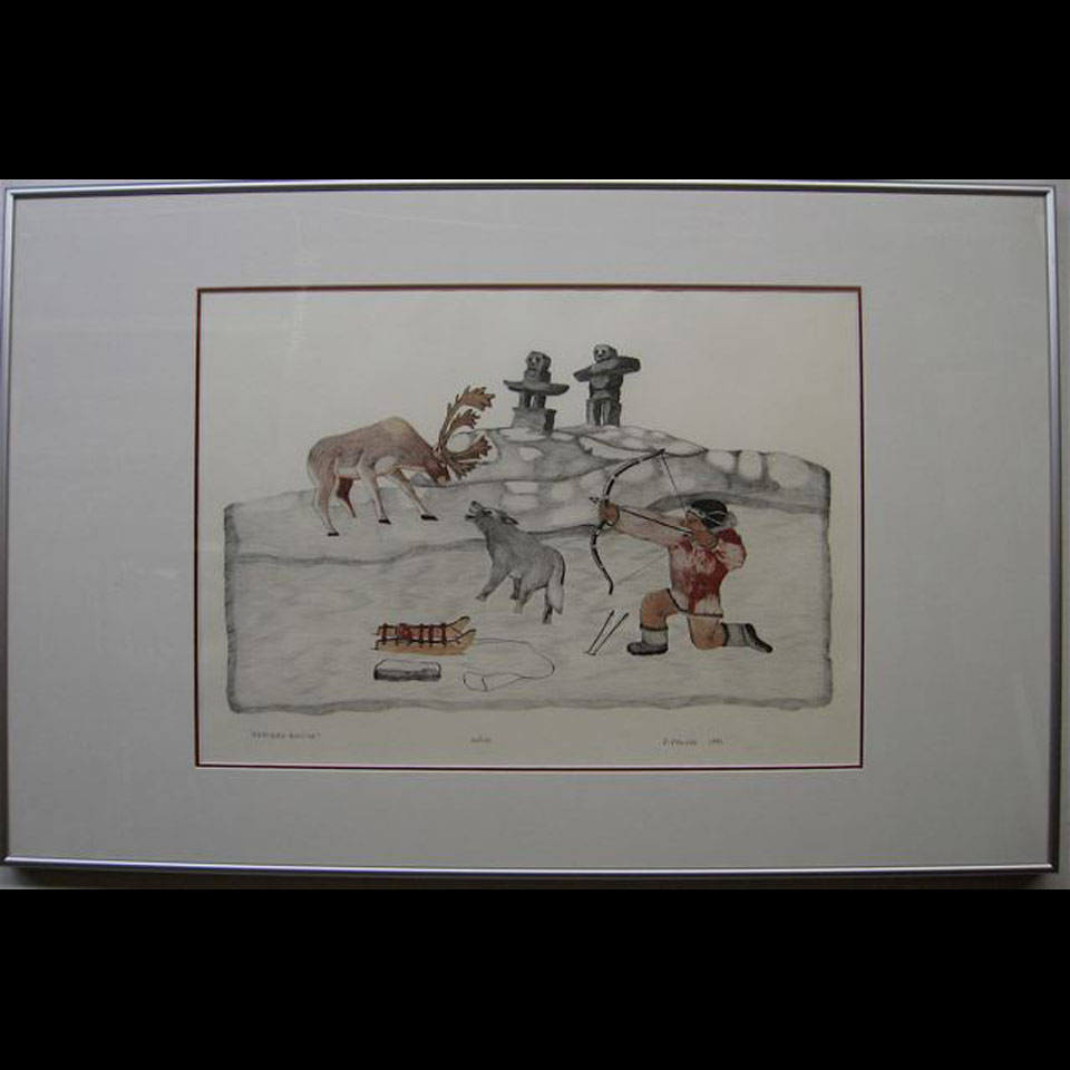 Appraisal: CARIBOU HUNTER PETER PALVIK - INUIT LITHOGRAPH DATED HOLMAN Height