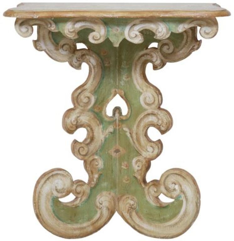 Appraisal: Italian Venetian paint-decorated wall-mounted console table th c shaped top