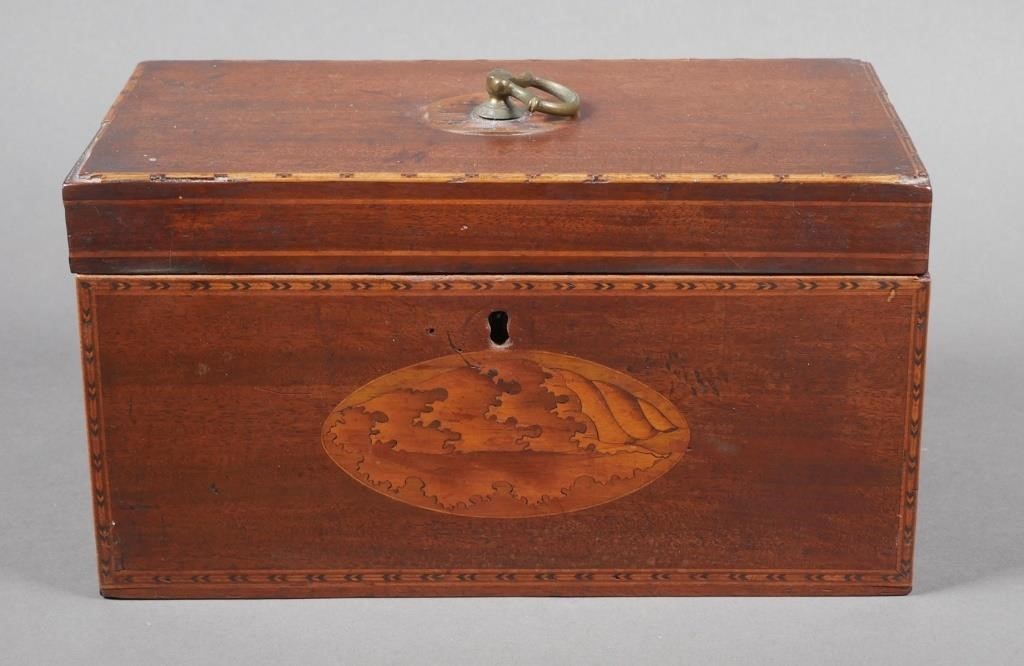 Appraisal: ANTIQUE ENGLISH WOOD INLAY TEA CADDY c English wood inlay