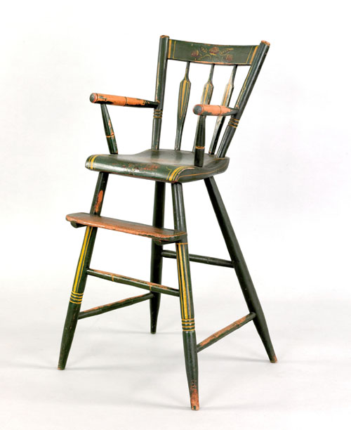 Appraisal: Pennsylvania windsor highchair ca retaining an old green surface with