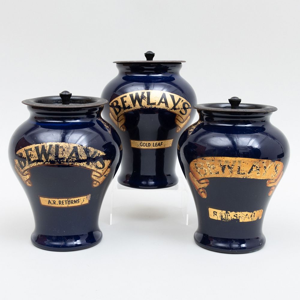 Appraisal: Three Royal Doulton Bewlay's Apothecary Glazed Pottery Jars with Tin