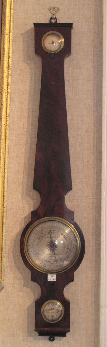 Appraisal: ENGLISH MAHOGANY BANJO BAROMETER F AMADIO SON LONDON The pediment