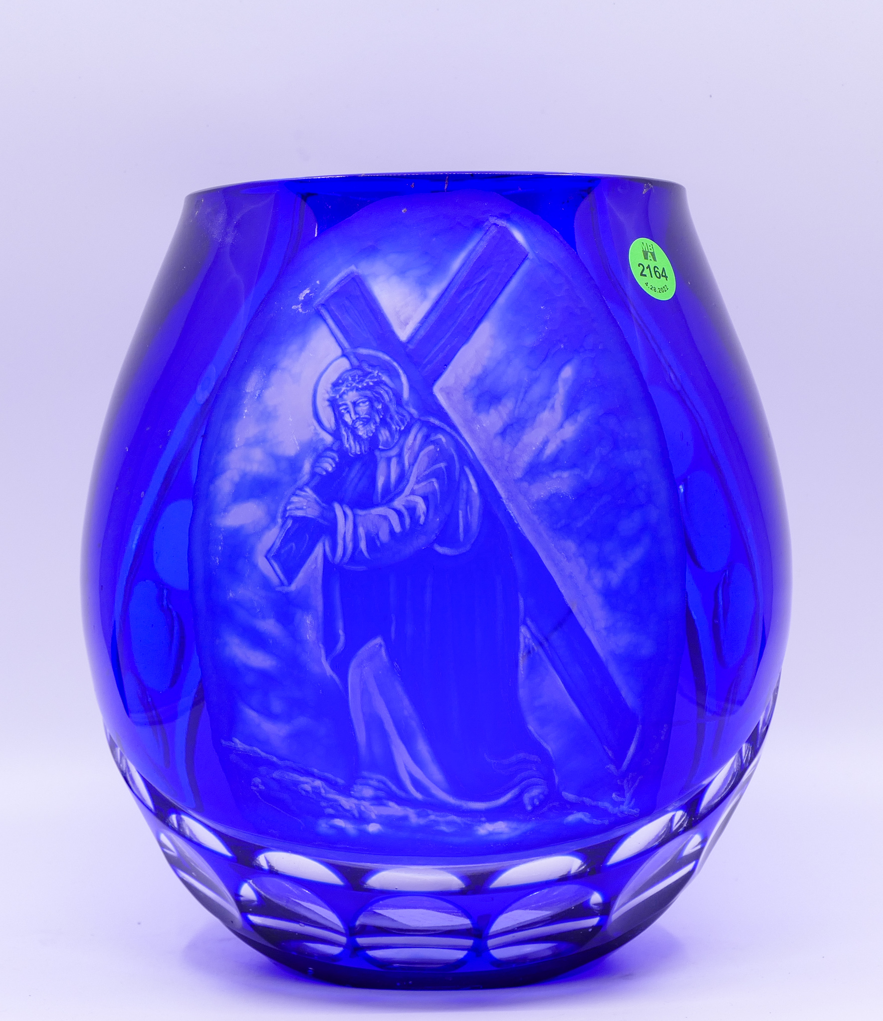 Appraisal: Polish Cobalt Cameo Cut Glass Vase- x ''