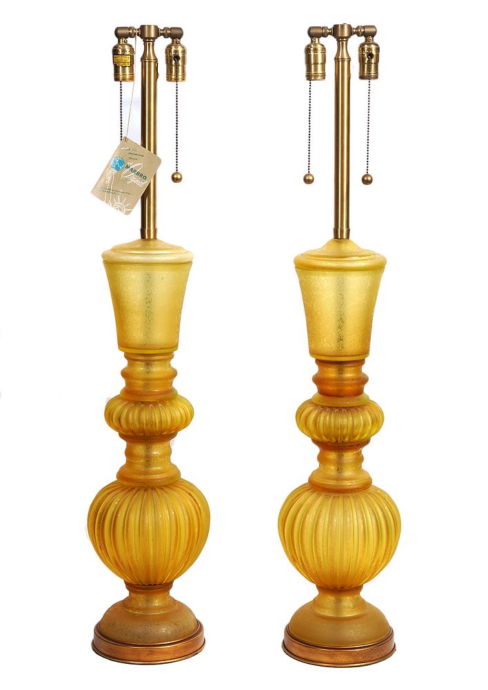 Appraisal: Pr Murano Yellow Glass Marbro Table Lamps Pair of vintage