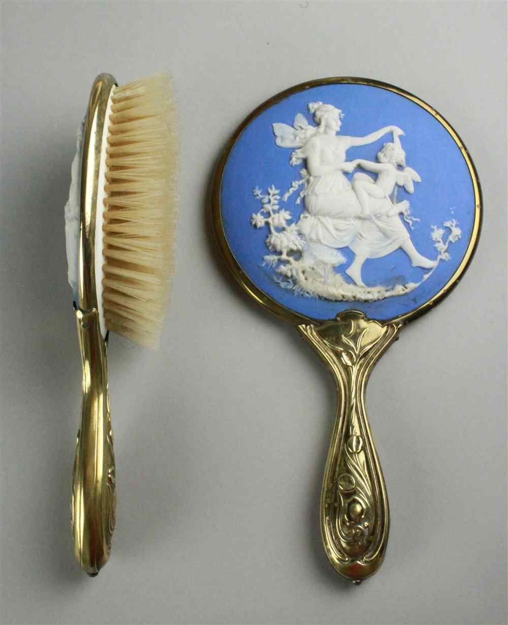 Appraisal: TWO GILT METAL MOUNTED BLUE AND WHITE JASPER TOILETTE PIECES