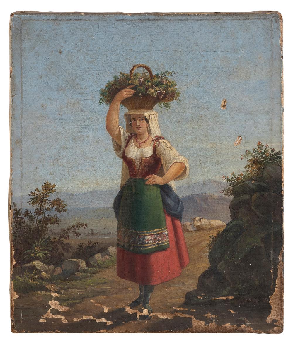 Appraisal: ITALIAN SCHOOL TH CENTURY A YOUNG WOMAN CARRYING A BASKET