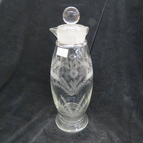 Appraisal: Fine Engraved Crystal Cocktail Shaker floral diamond point design tall