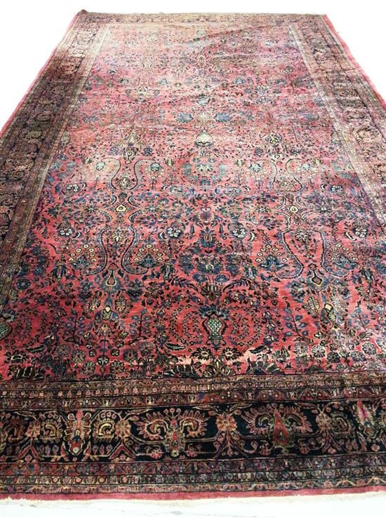 Appraisal: RUG Antique Persian painted Sarouk carpet overall cranberry ground with