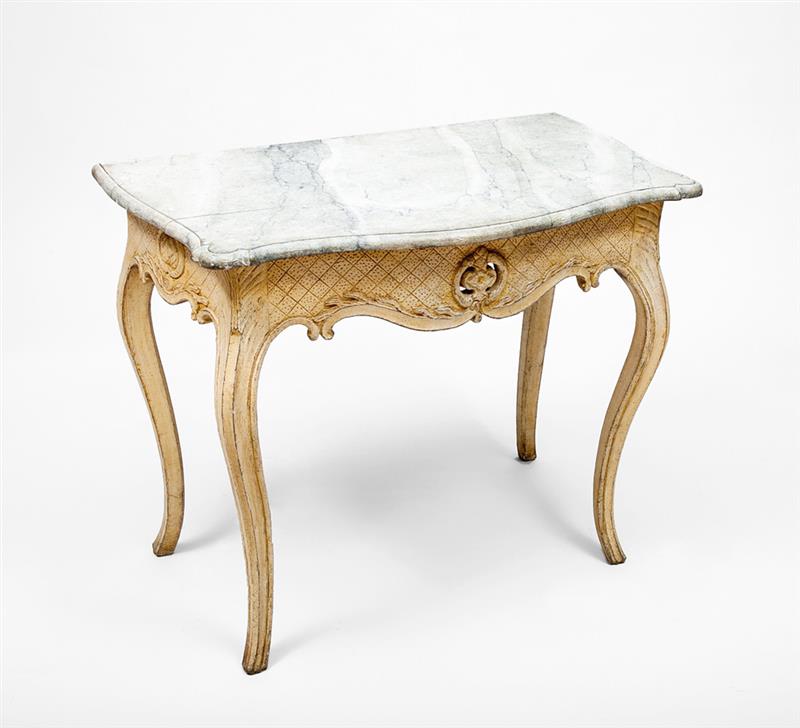 Appraisal: Continental Rococo Style Painted Serpentine-Fronted Console Table With marbleized top