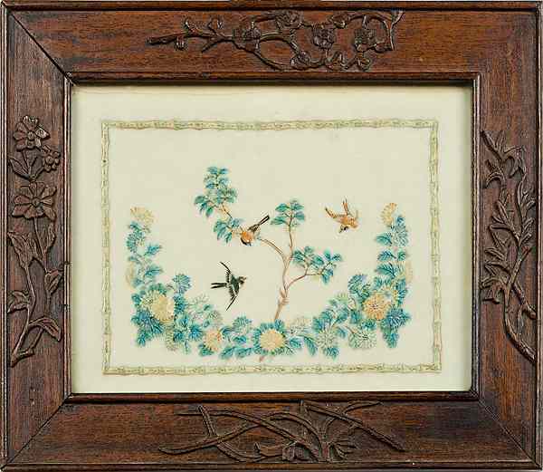 Appraisal: Continental Porcelain Plaque Continental a painted porcelain plaque with birds