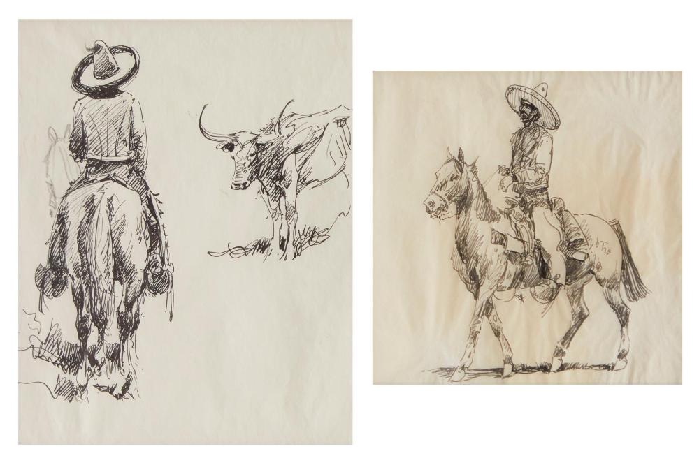 Appraisal: Edward Borein - Mounted Vaquero Facing Steer and A Vaquero