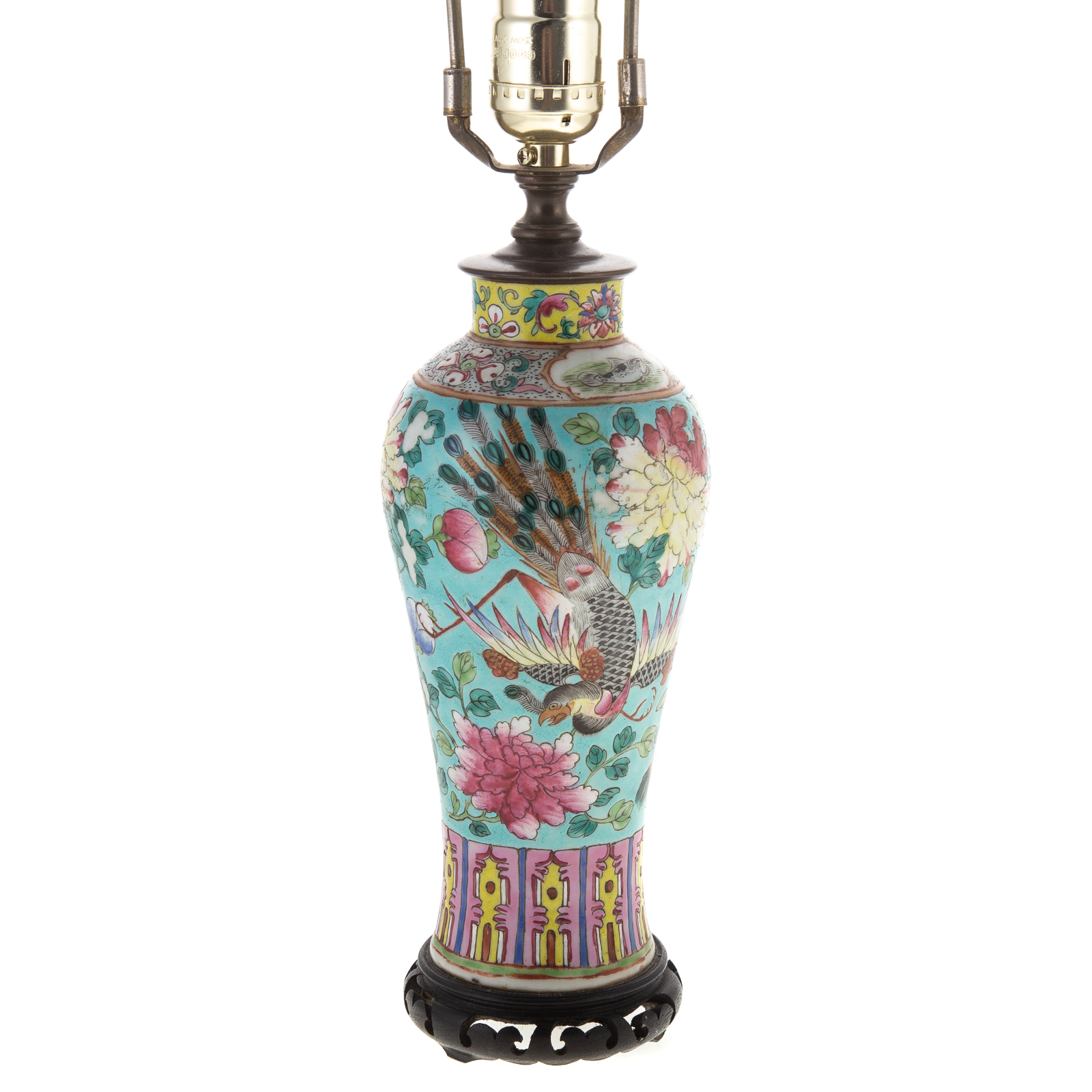 Appraisal: CHINESE EXPORT FAMILLE ROSE JAR LAMP Circa having phoenix and