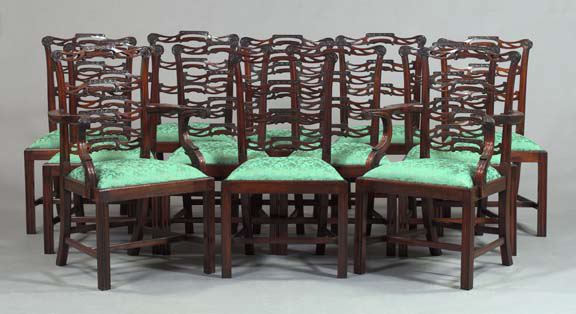 Appraisal: Suite of Twelve George III-Style Mahogany Dining Chairs each with