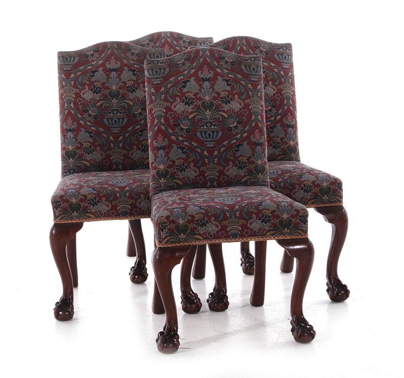 Appraisal: Georgian style upholstered carved mahogany chairs late th century arched