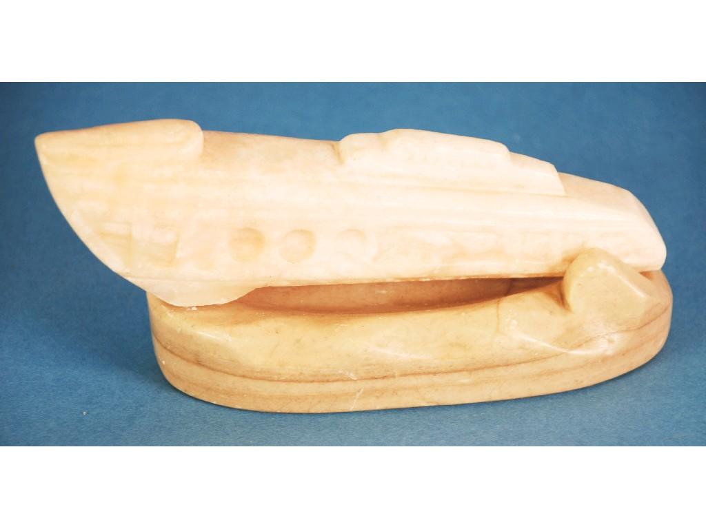 Appraisal: RUSSIAN ART DECO CARVED ALABASTER MODEL OF A SPEEDBOAT on