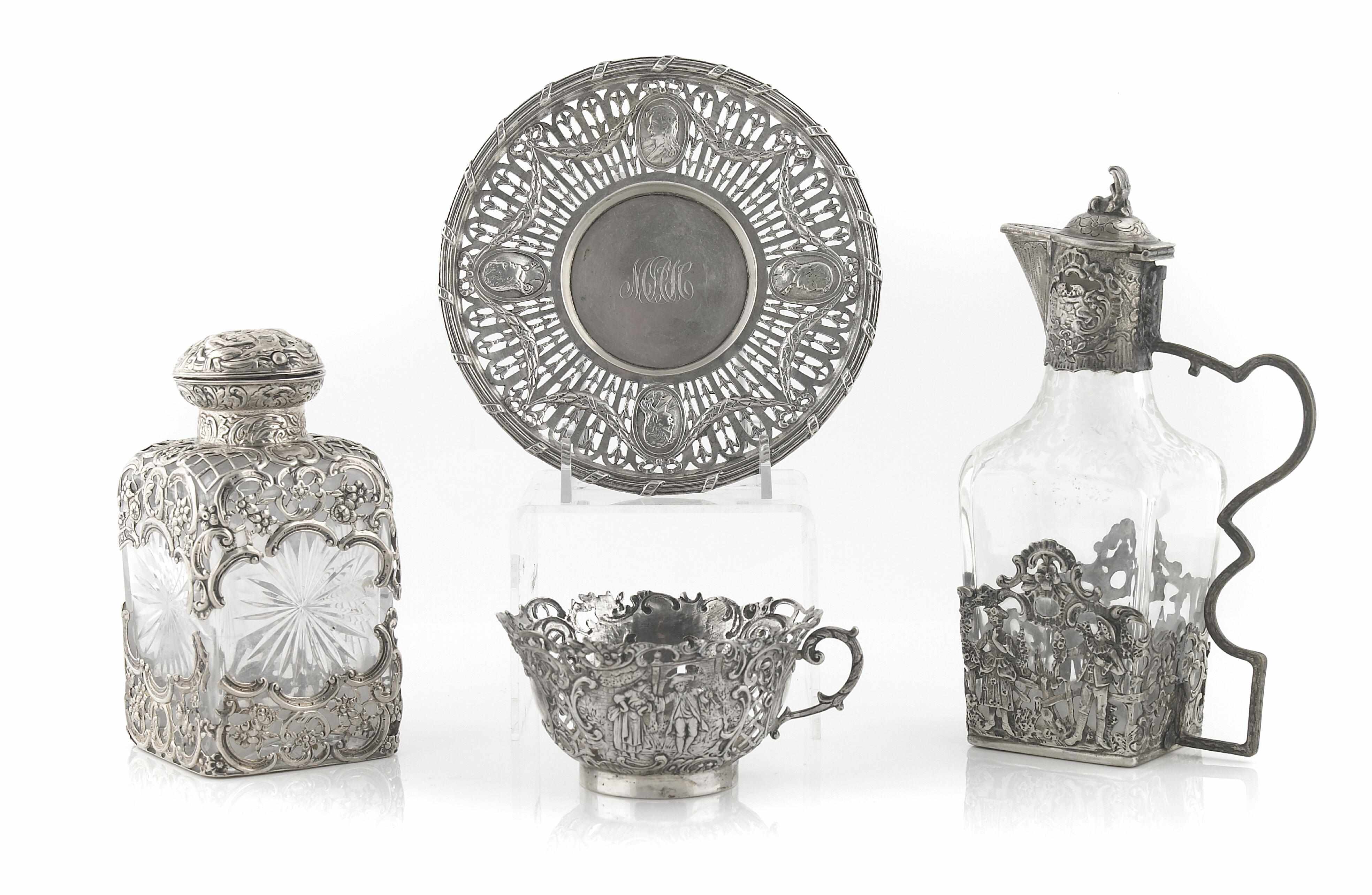 Appraisal: A group of German standard silver and glass objects Late