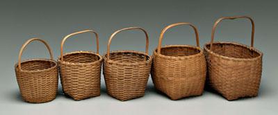 Appraisal: Five maple split baskets all with bentwood handles one with