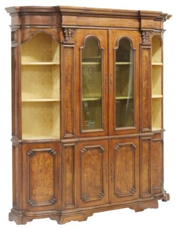 Appraisal: Italian carved walnut bookcase th c molded cornice two glazed