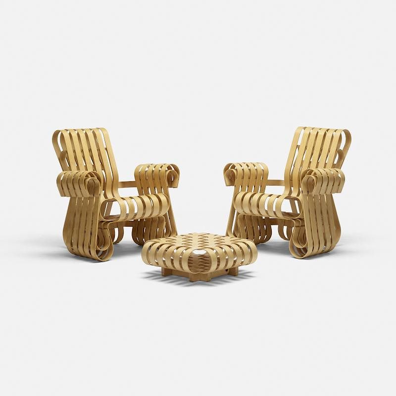 Appraisal: Frank Gehry Power Play lounge chairs pair with ottoman Frank