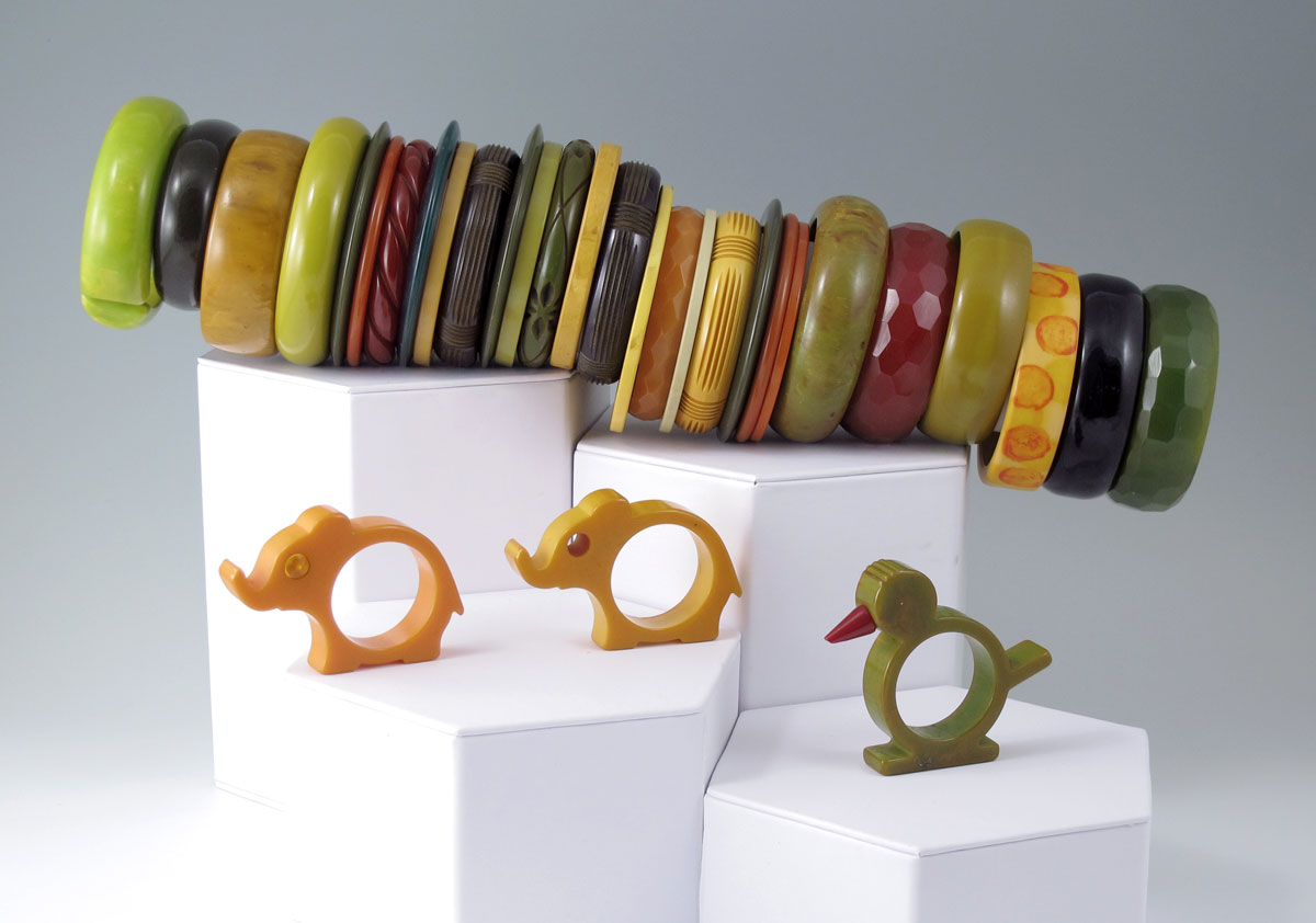 Appraisal: MEGA LOT BAKELITE BANGLES AND NAPKIN RINGS bangle bracelets and