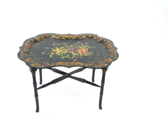 Appraisal: Painted Floral Motif Wooden Serving Tray with scalloped edge on