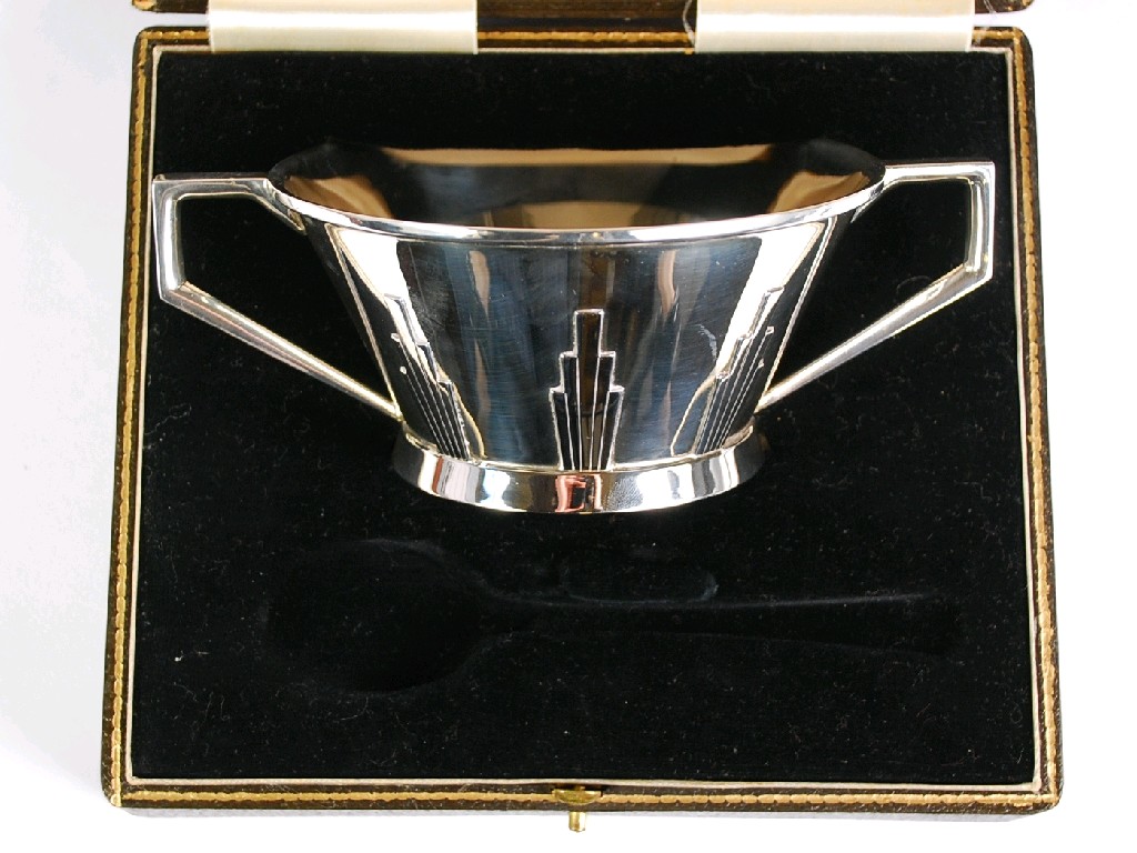 Appraisal: ART DECO SILVER PORRINGER circular with tapering straight sides with