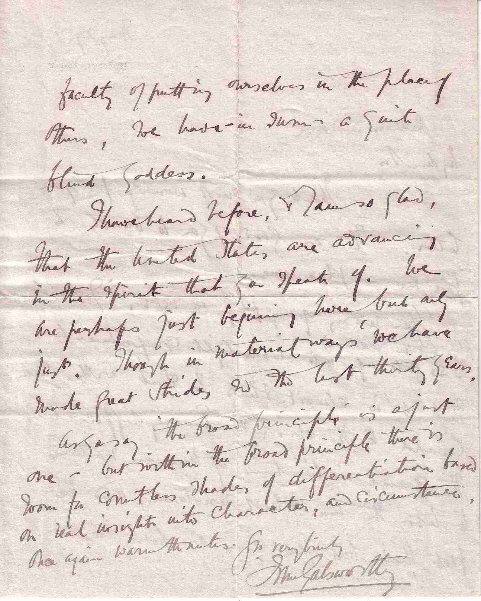 Appraisal: GALSWORTHY JOHN Autograph Letter Signed to Dr Charles D Hart