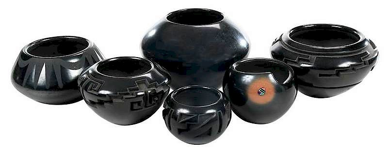 Appraisal: Six Signed Santa Clara Pueblo Blackware Pots American Southwest th