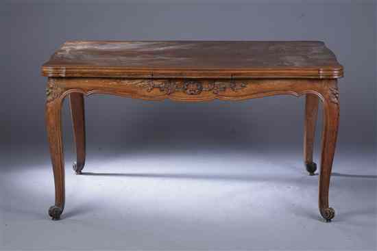 Appraisal: LOUIS XV STYLE PARQUETRY INLAID OAK DRAW LEAF DINING TABLE