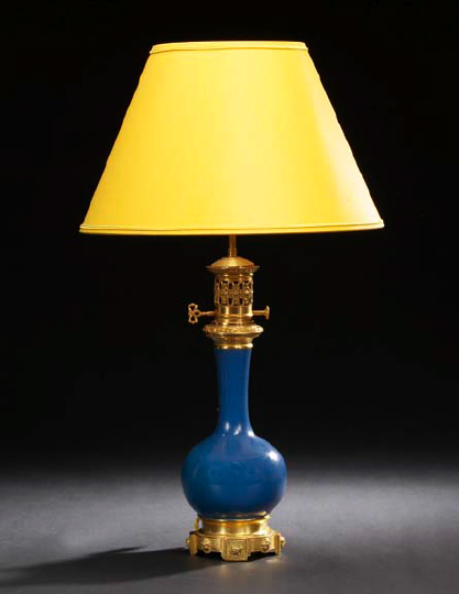 Appraisal: Attractive Napoleon III Gilt-Lacquered Brass-Mounted Royal-Blue Porcelain Carcel Lamp third