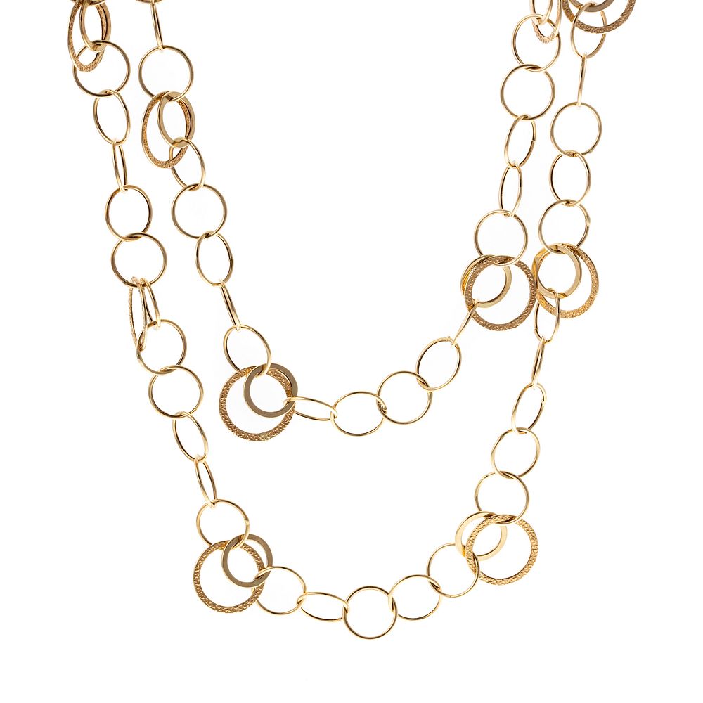 Appraisal: A K Long Multi-Ring Necklace K yellow gold necklace by