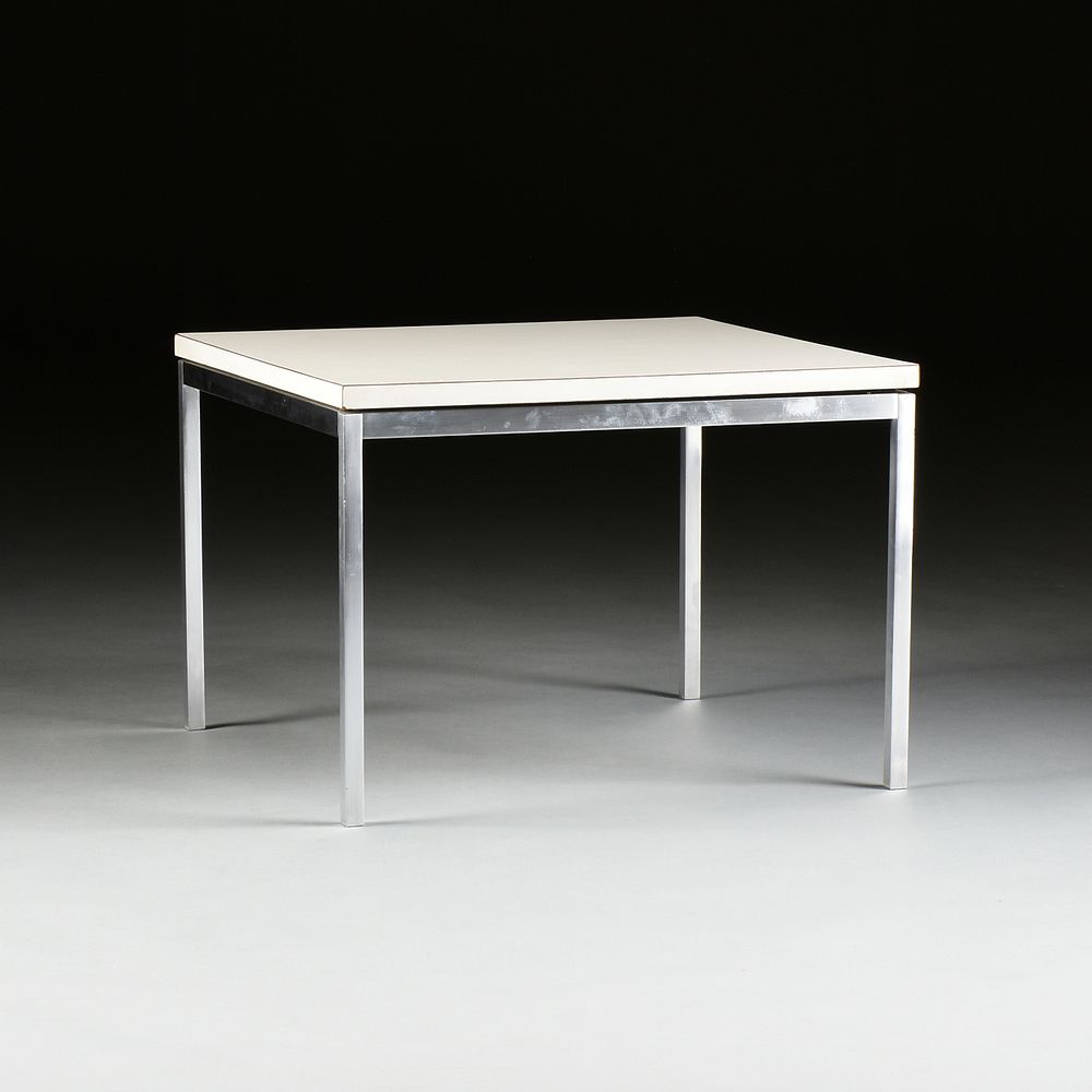 Appraisal: A FLORENCE KNOLL WHITE LAMINATE AND BRUSHED STAINLESS STEEL SIDE