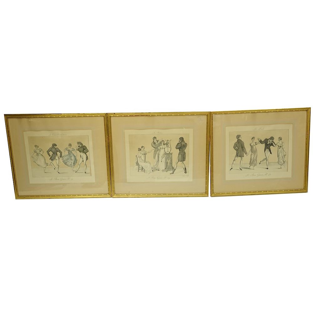 Appraisal: Antique Engravings Set of three antique Le Bon Genre engravings