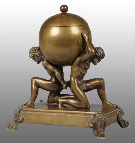 Appraisal: Brass Tobacco Urn with Atlas-like Figures Description American th century