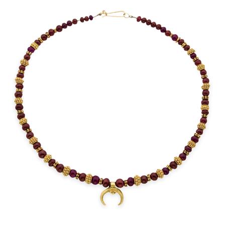 Appraisal: Gold and Garnet Bead Pendant-Necklace Estimate -