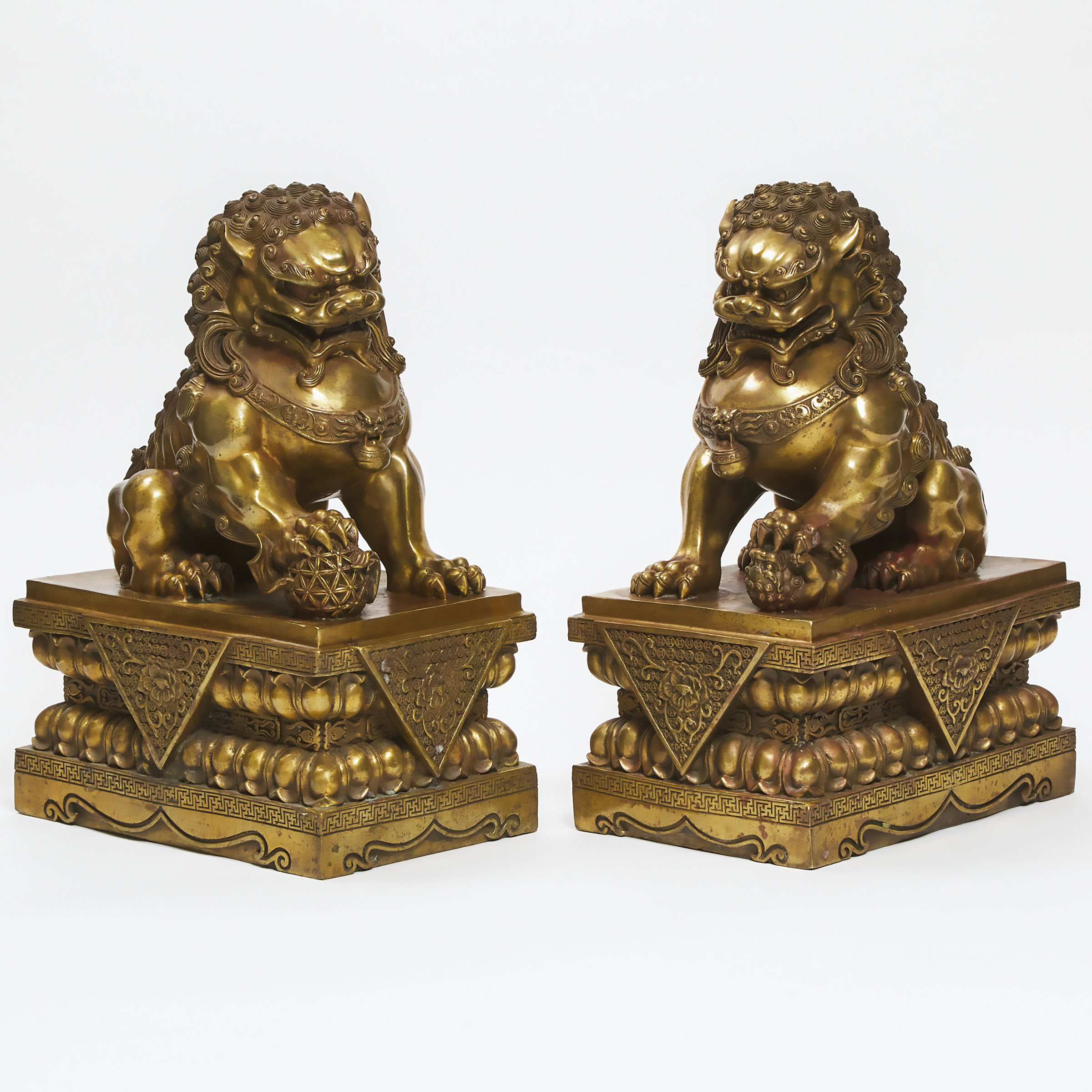 Appraisal: Large Pair of Buddhist Gilt Bronze Foo Dogs early th